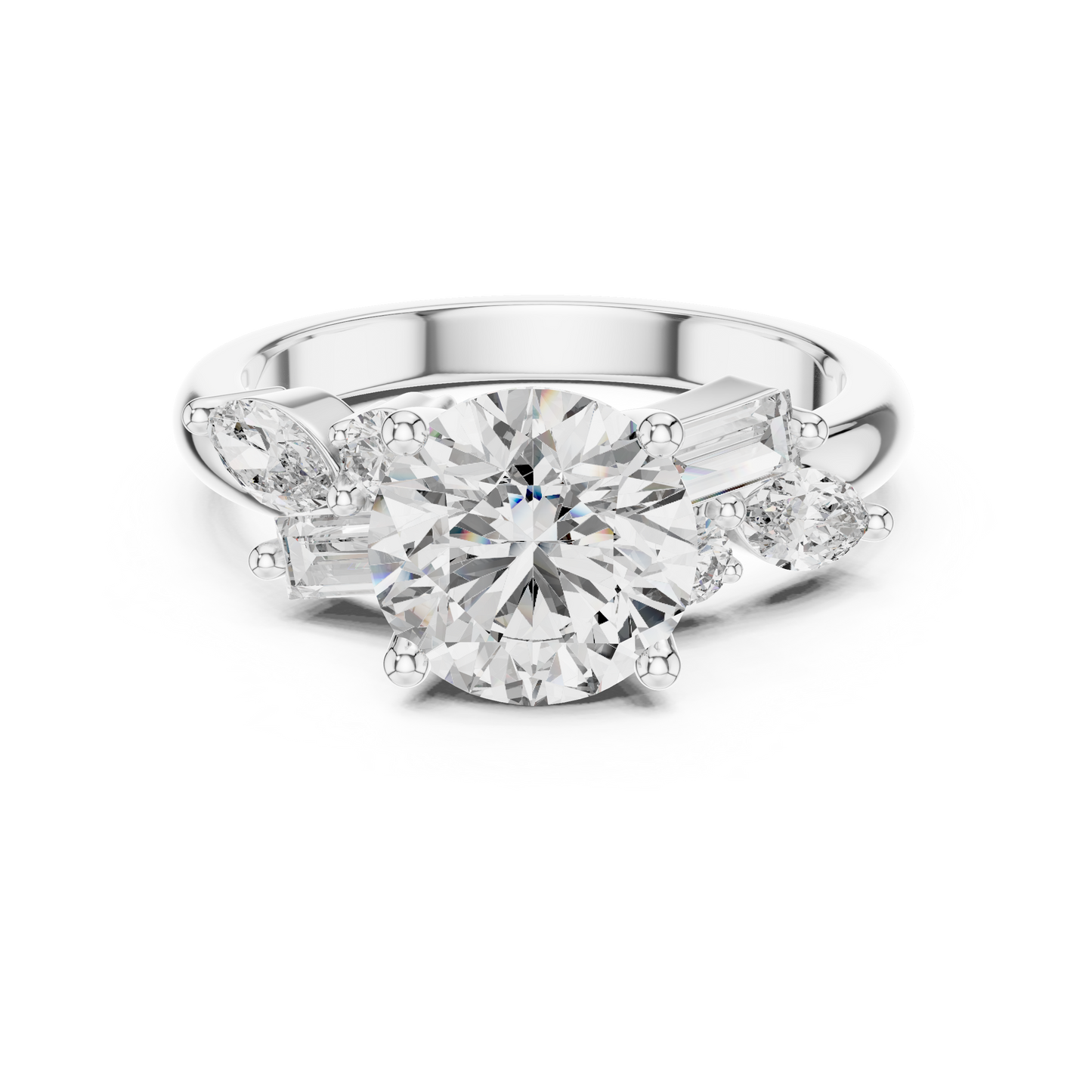 Round Lab Grown Diamond Multi Shape Cluster Engagement Ring