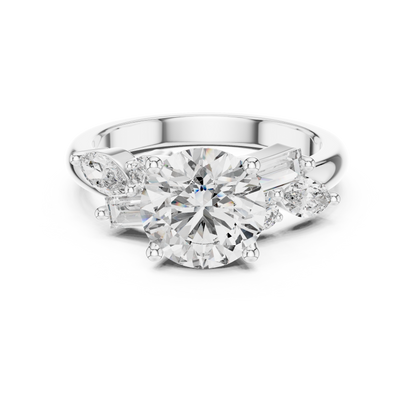 Round Lab Grown Diamond Multi Shape Cluster Engagement Ring