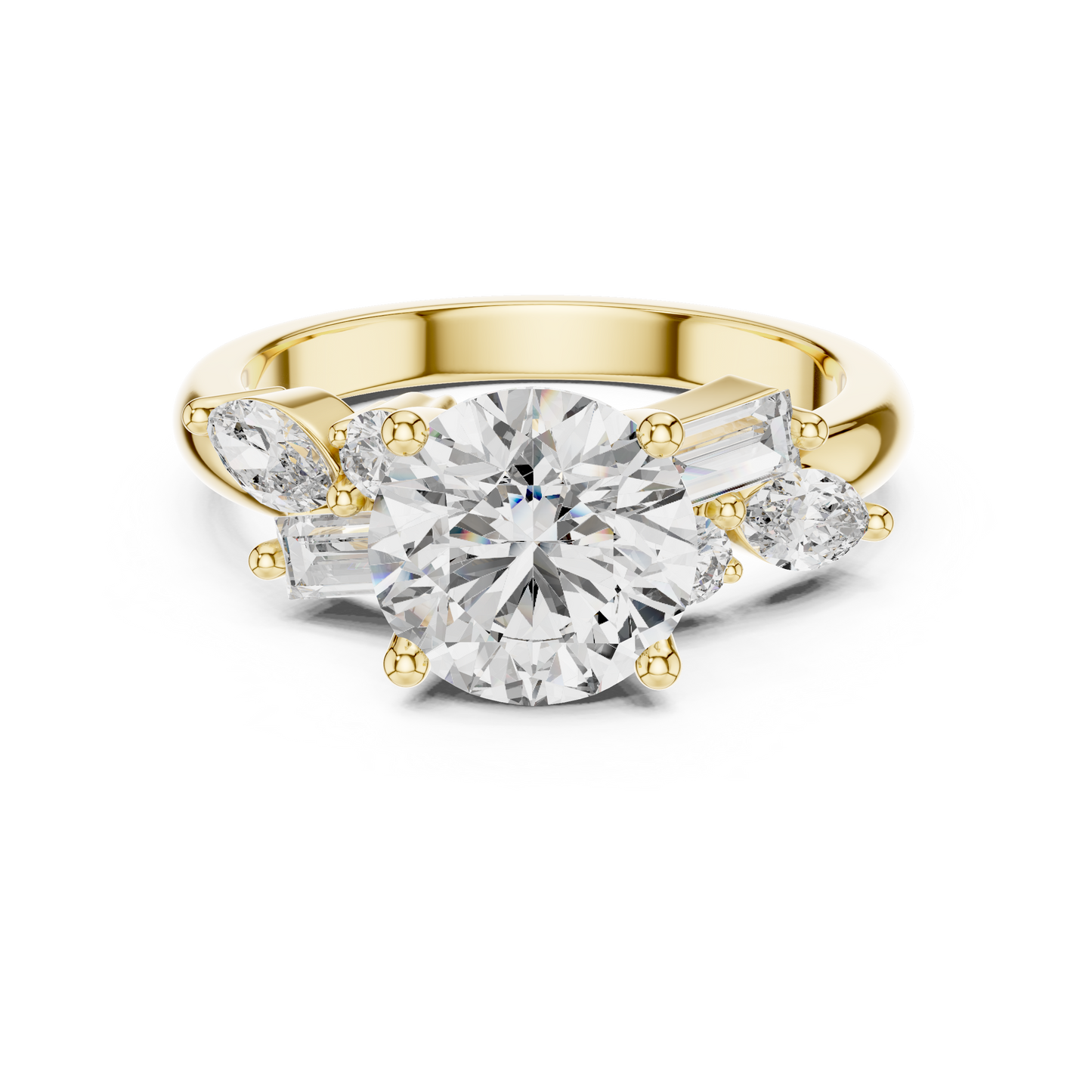 Round Lab Grown Diamond Multi Shape Cluster Engagement Ring