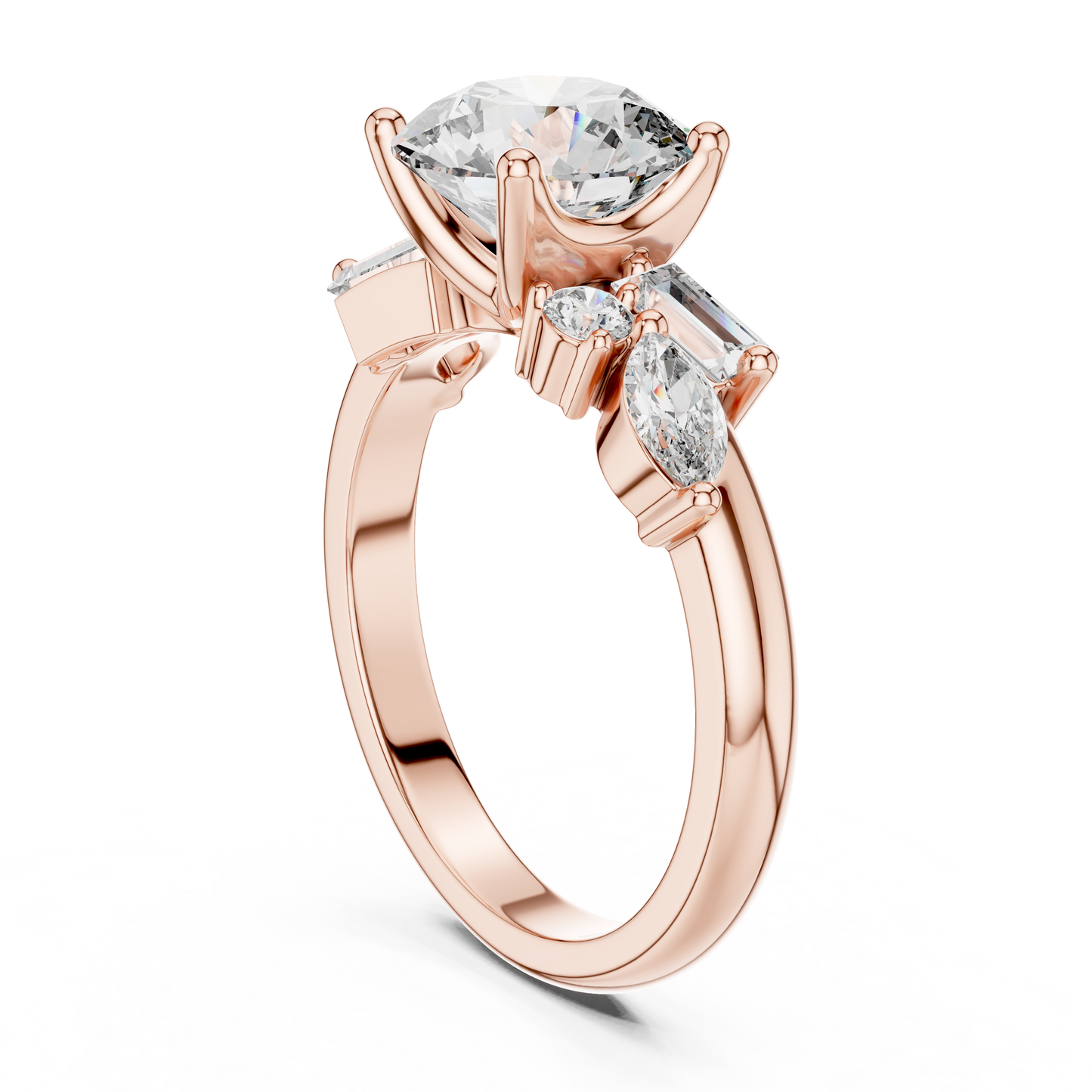 Round Lab Grown Diamond Multi Shape Cluster Engagement Ring