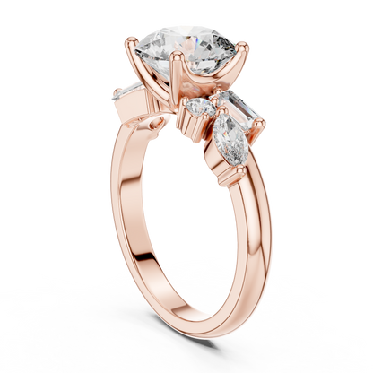Round Lab Grown Diamond Multi Shape Cluster Engagement Ring