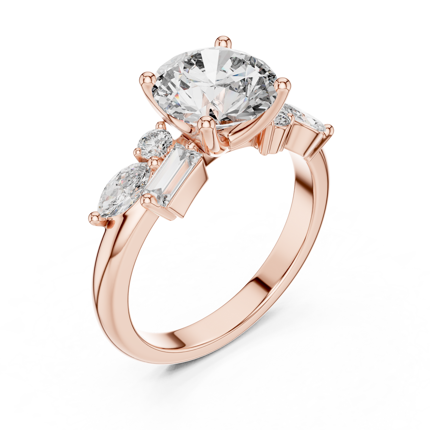 Round Lab Grown Diamond Multi Shape Cluster Engagement Ring