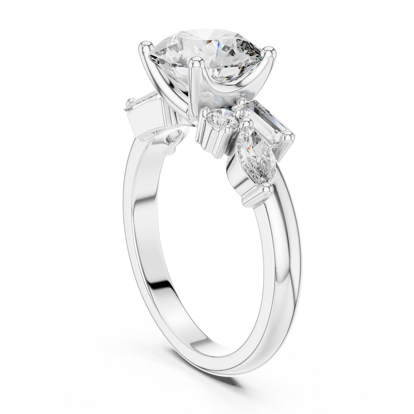Round Lab Grown Diamond Multi Shape Cluster Engagement Ring