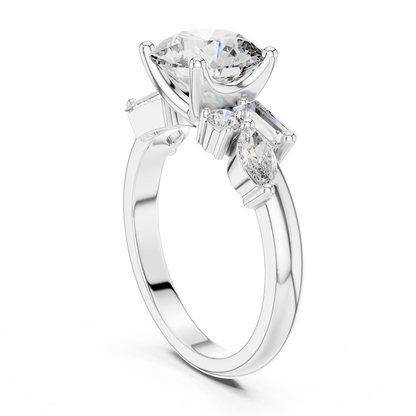 Round Lab Grown Diamond Multi Shape Cluster Engagement Ring