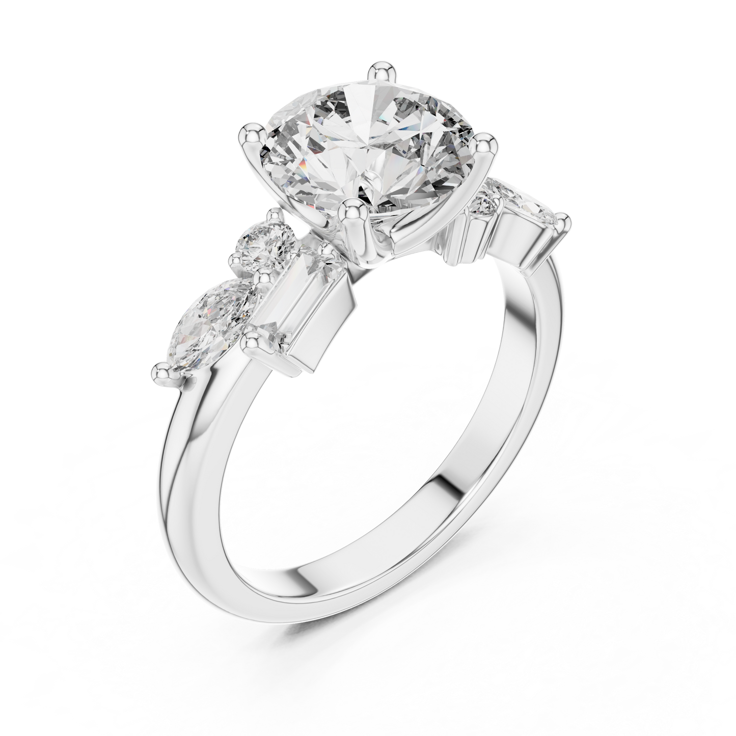 Round Lab Grown Diamond Multi Shape Cluster Engagement Ring