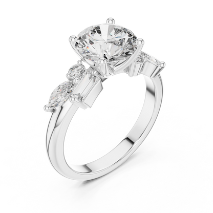 Round Lab Grown Diamond Multi Shape Cluster Engagement Ring