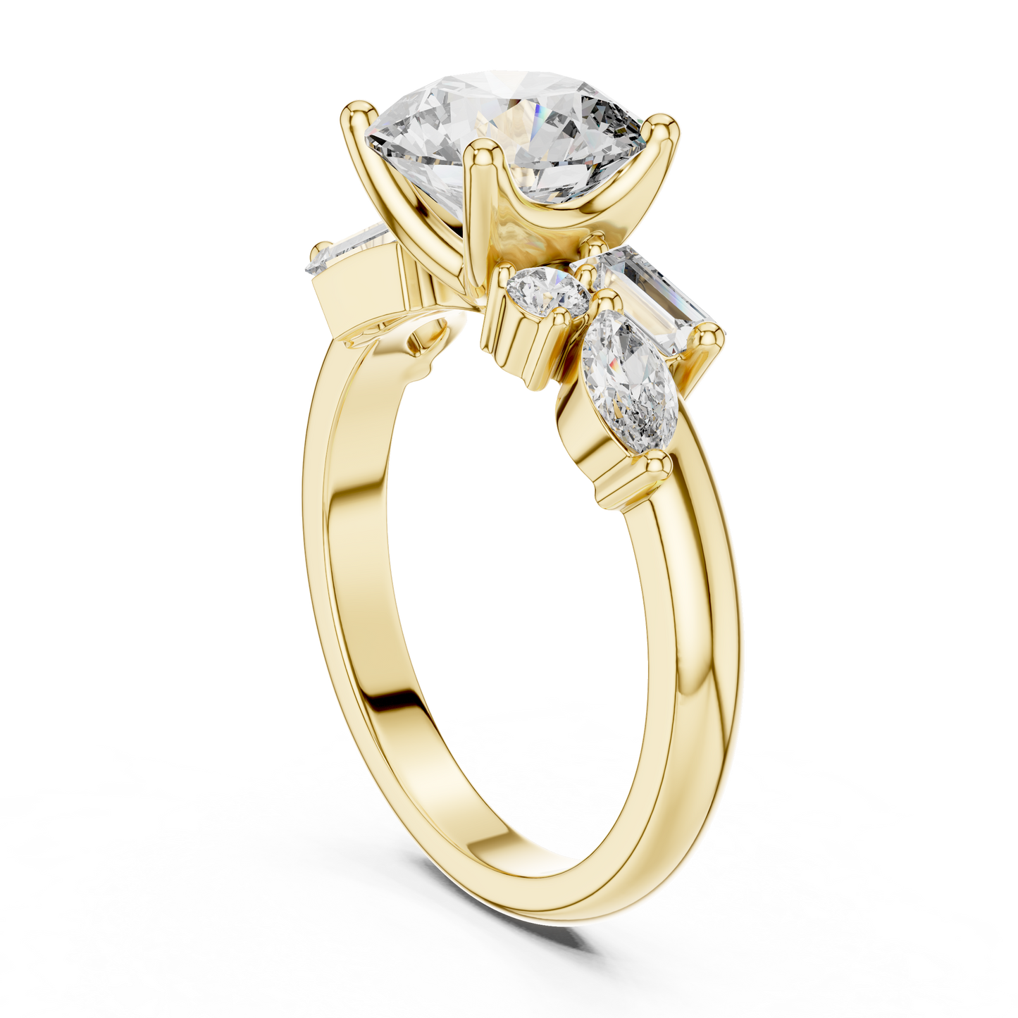Round Lab Grown Diamond Multi Shape Cluster Engagement Ring