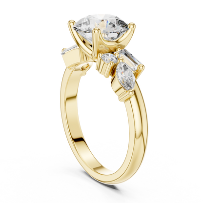 Round Lab Grown Diamond Multi Shape Cluster Engagement Ring