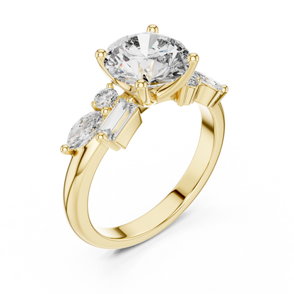 Round Lab Grown Diamond Multi Shape Cluster Engagement Ring