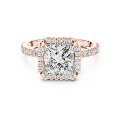 14K White Gold Princess Cut Lab Grown Diamond Halo Ring