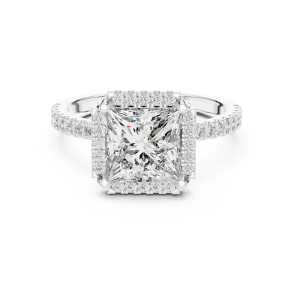 14K White Gold Princess Cut Lab Grown Diamond Halo Ring