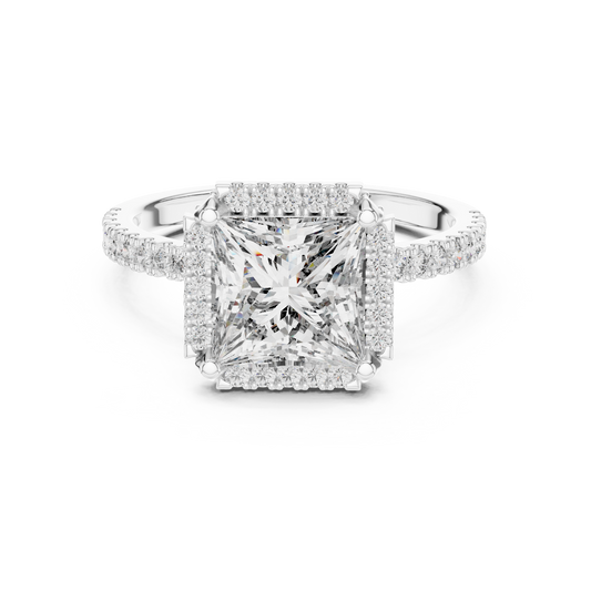 14K White Gold Princess Cut Lab Grown Diamond Halo Ring