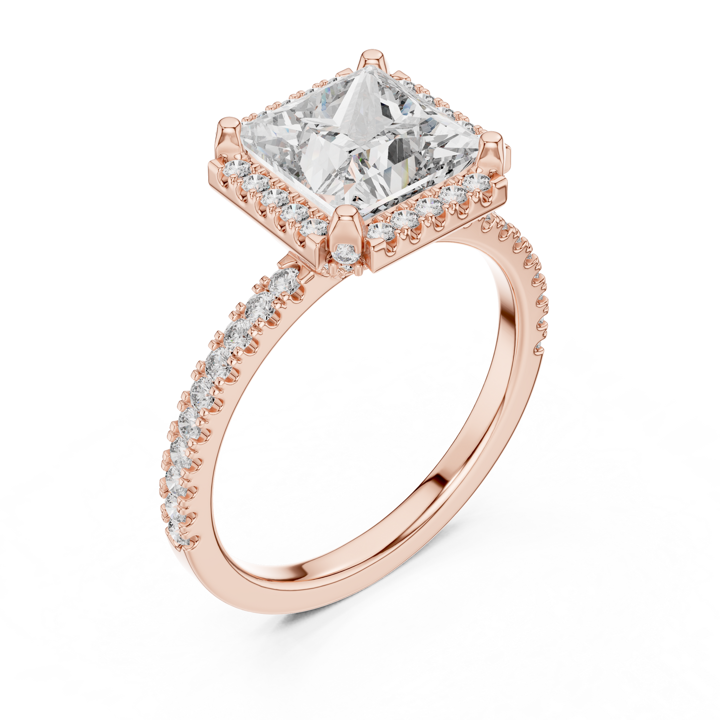 14K White Gold Princess Cut Lab Grown Diamond Halo Ring