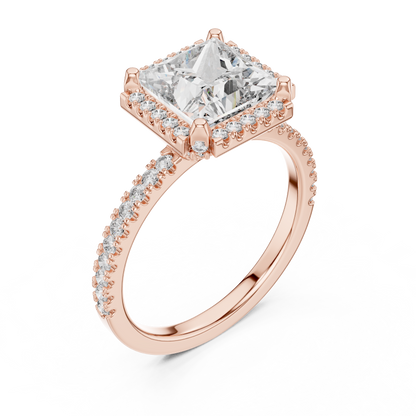 14K White Gold Princess Cut Lab Grown Diamond Halo Ring