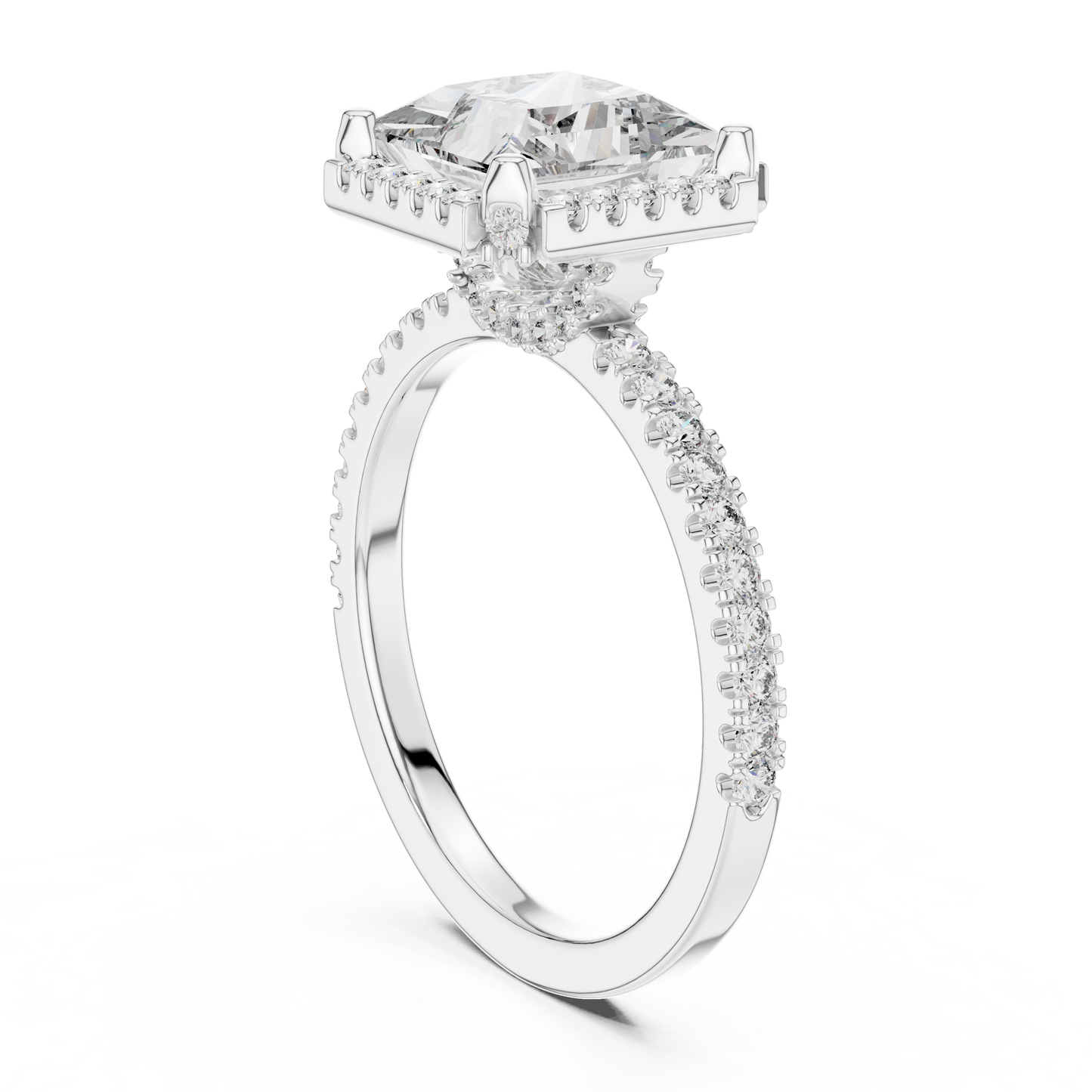 14K White Gold Princess Cut Lab Grown Diamond Halo Ring