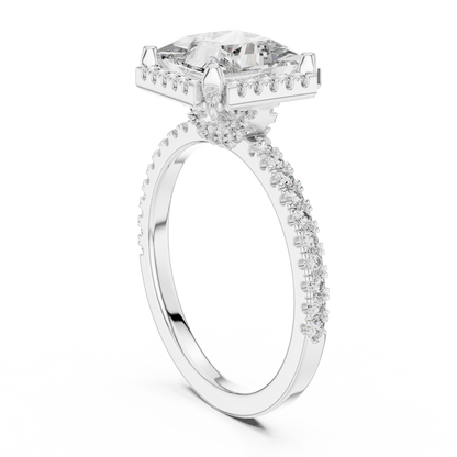 14K White Gold Princess Cut Lab Grown Diamond Halo Ring