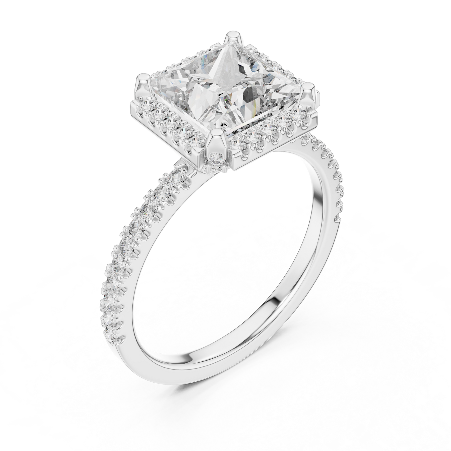 14K White Gold Princess Cut Lab Grown Diamond Halo Ring