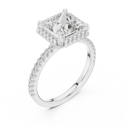 14K White Gold Princess Cut Lab Grown Diamond Halo Ring