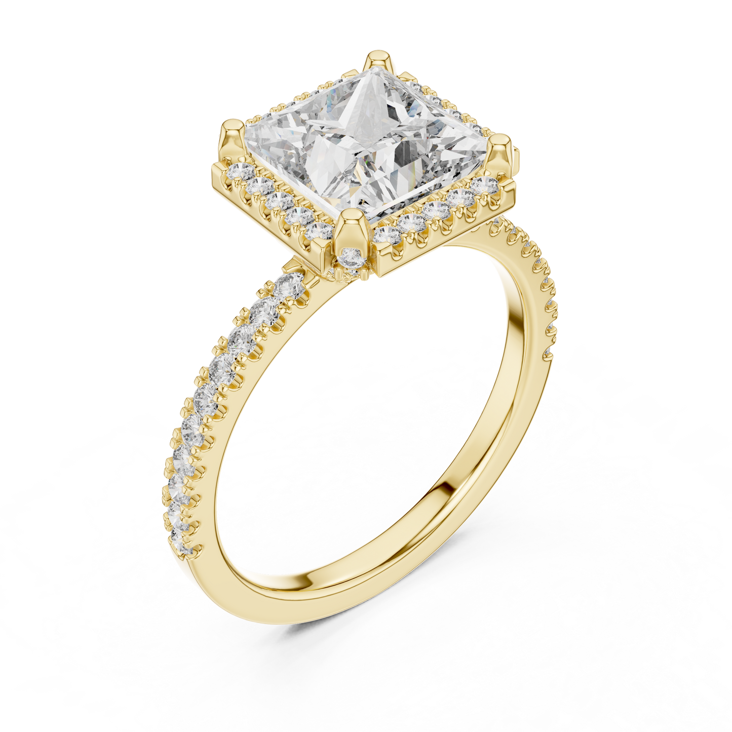 14K White Gold Princess Cut Lab Grown Diamond Halo Ring