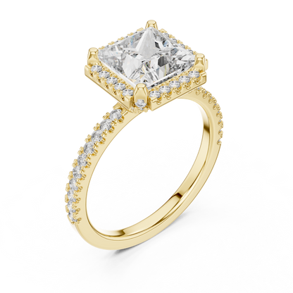 14K White Gold Princess Cut Lab Grown Diamond Halo Ring