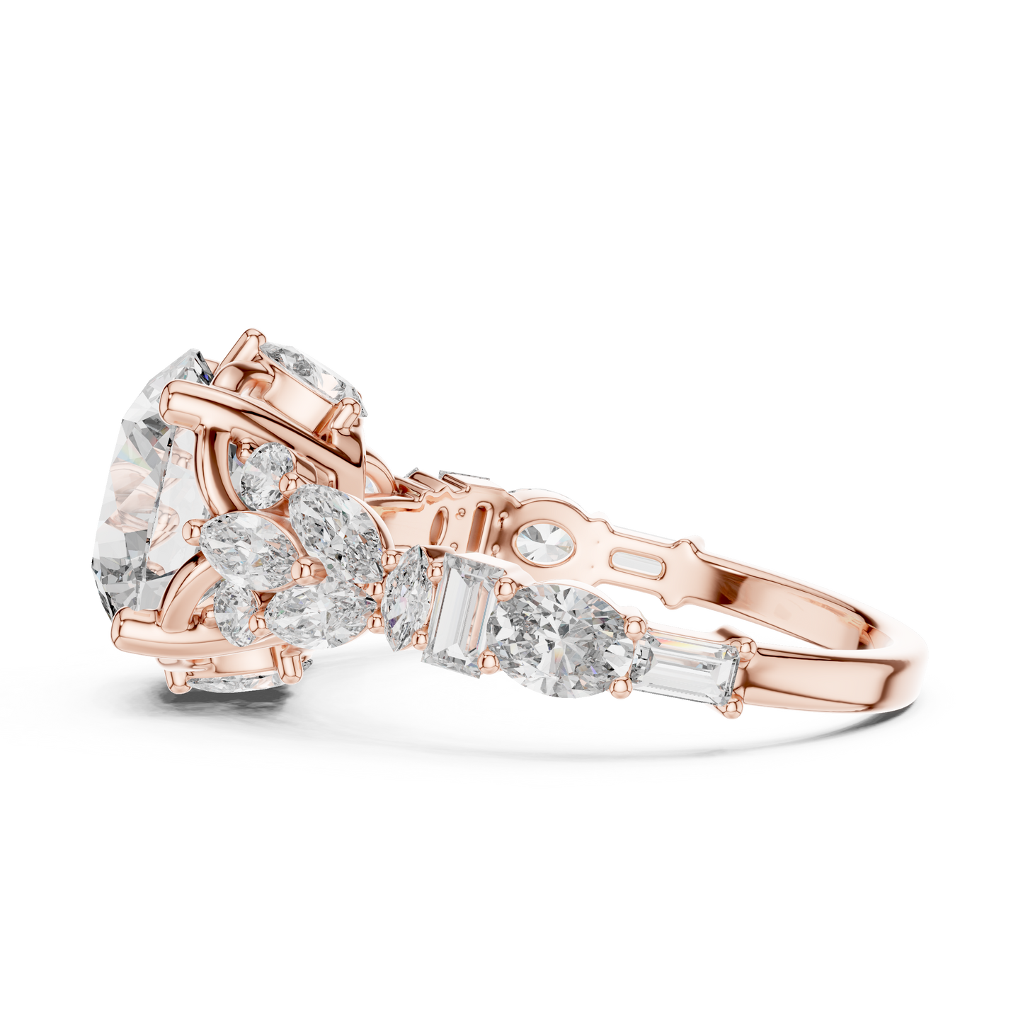 Round Lab Grown Diamond Cluster Wide Shank Engagement Ring