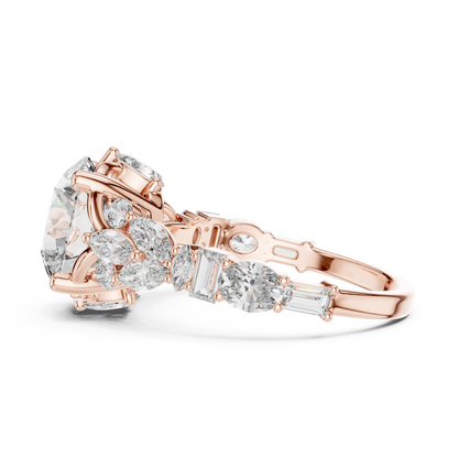 Round Lab Grown Diamond Cluster Wide Shank Engagement Ring