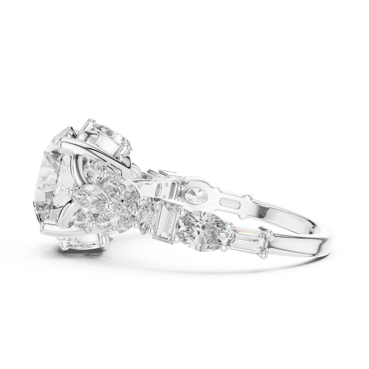 Round Lab Grown Diamond Cluster Wide Shank Engagement Ring