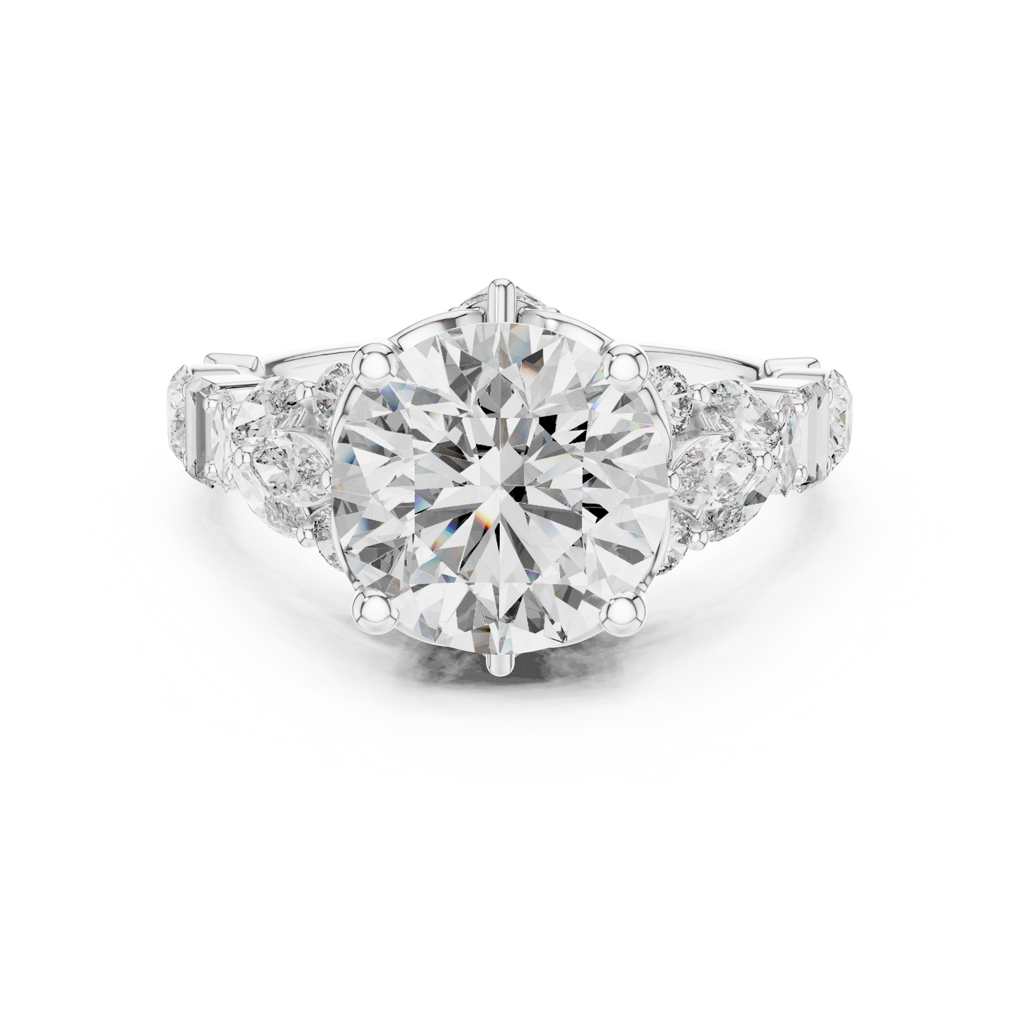 Round Lab Grown Diamond Cluster Wide Shank Engagement Ring