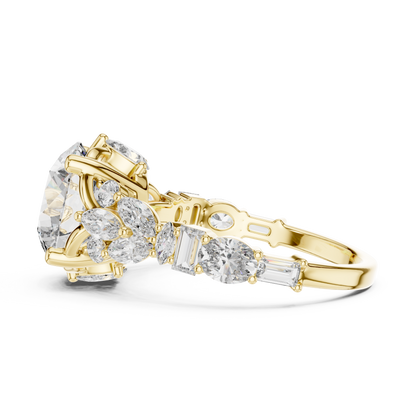 Round Lab Grown Diamond Cluster Wide Shank Engagement Ring