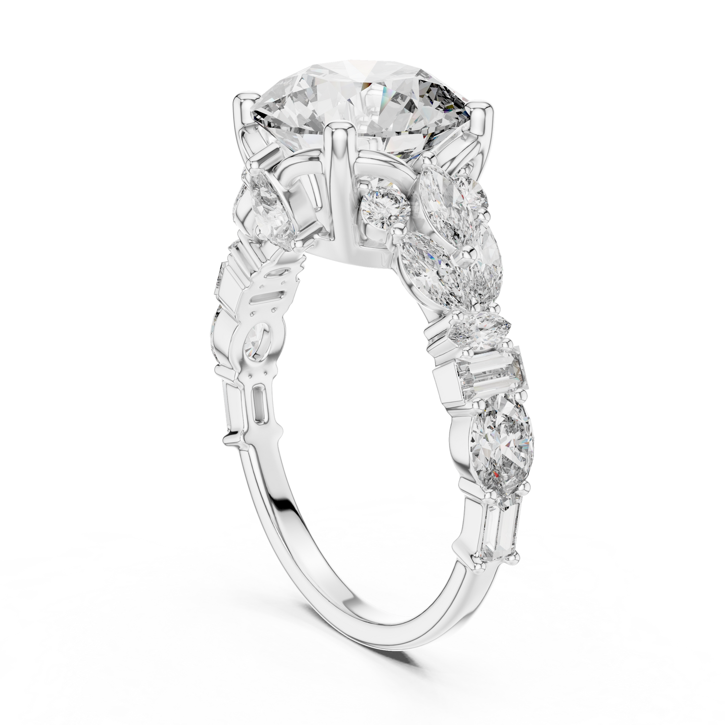 Round Lab Grown Diamond Cluster Wide Shank Engagement Ring