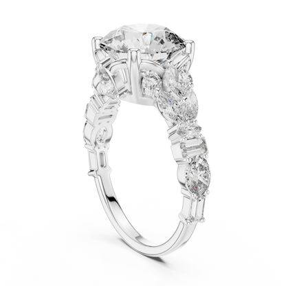 Round Lab Grown Diamond Cluster Wide Shank Engagement Ring
