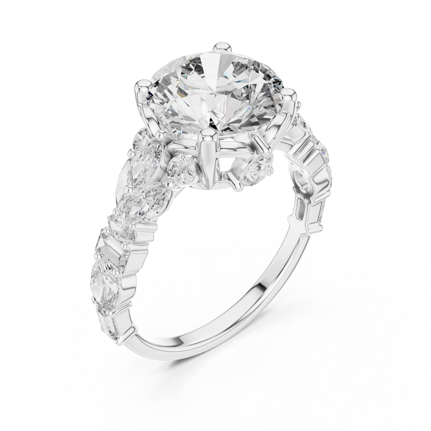 Round Lab Grown Diamond Cluster Wide Shank Engagement Ring