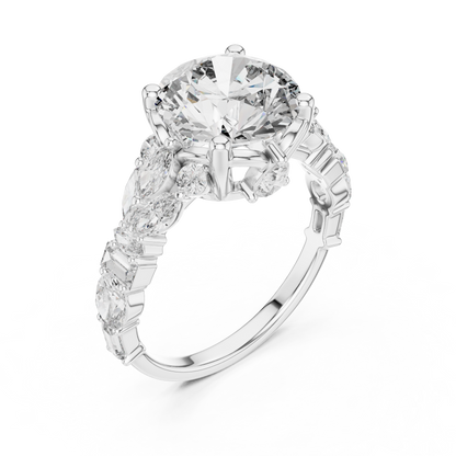 Round Lab Grown Diamond Cluster Wide Shank Engagement Ring