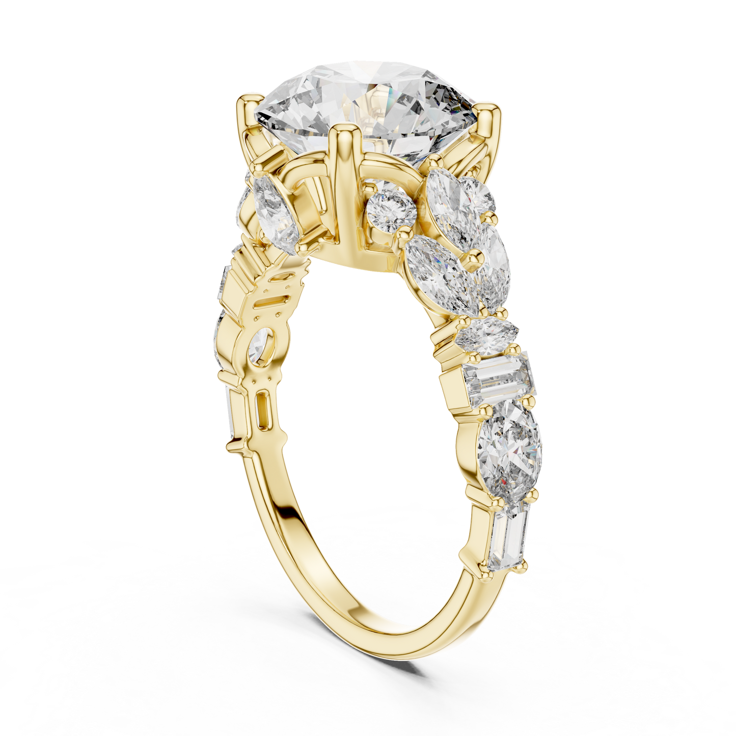 Round Lab Grown Diamond Cluster Wide Shank Engagement Ring