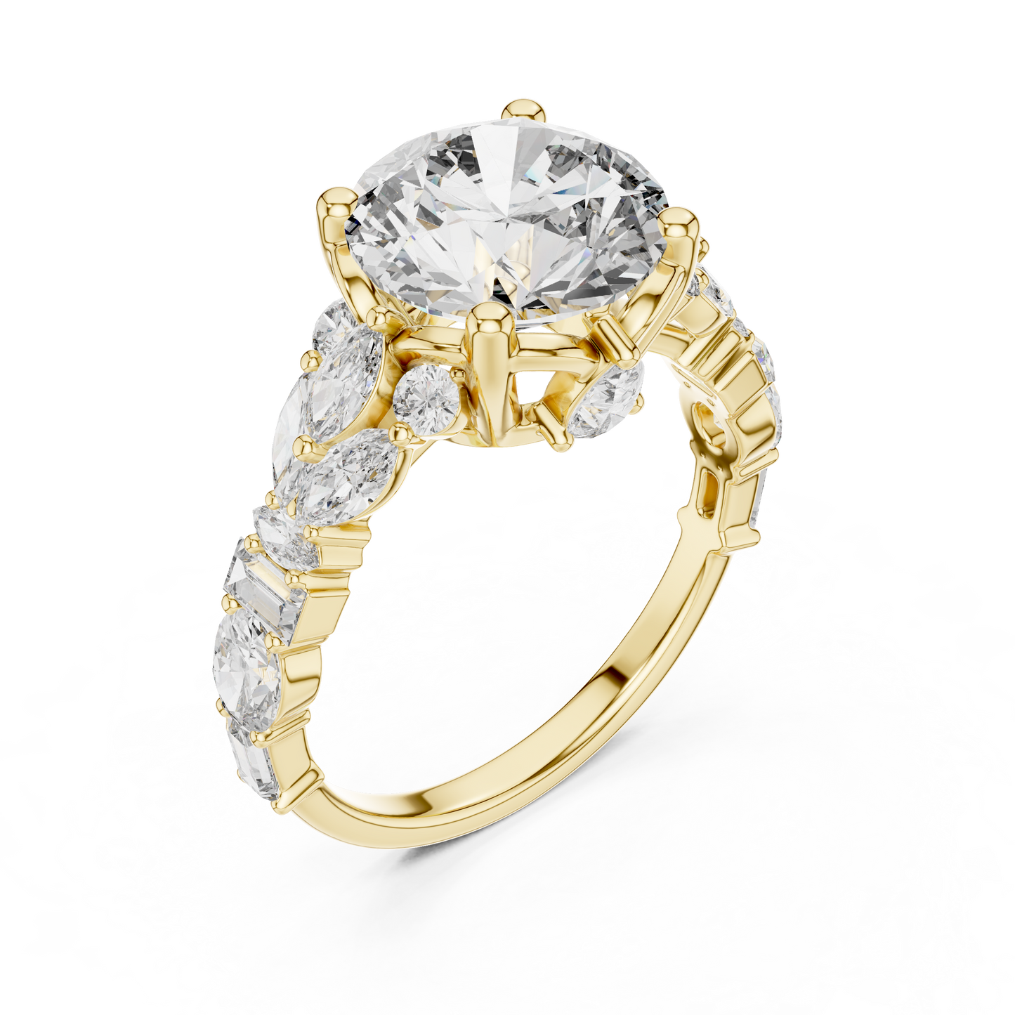 Round Lab Grown Diamond Cluster Wide Shank Engagement Ring