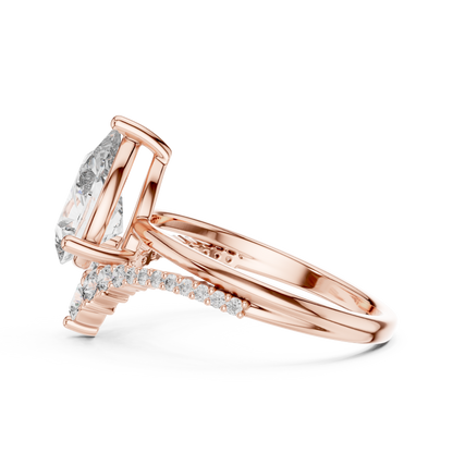Pear Cut Lab Grown Diamond Chevron V Engagement Ring
