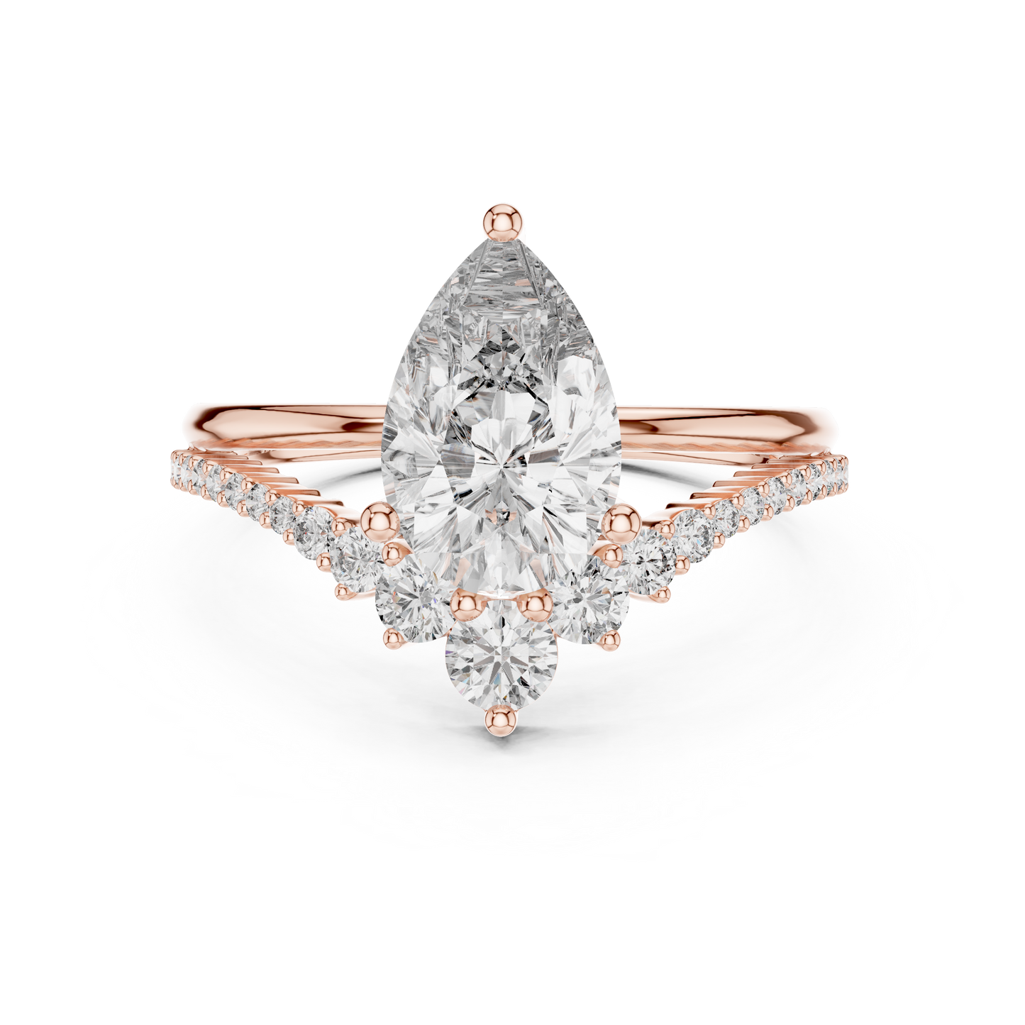 Pear Cut Lab Grown Diamond Chevron V Engagement Ring