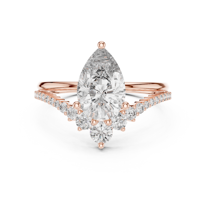 Pear Cut Lab Grown Diamond Chevron V Engagement Ring