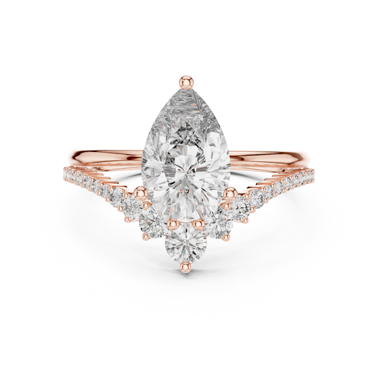 Pear Cut Lab Grown Diamond Chevron V Engagement Ring