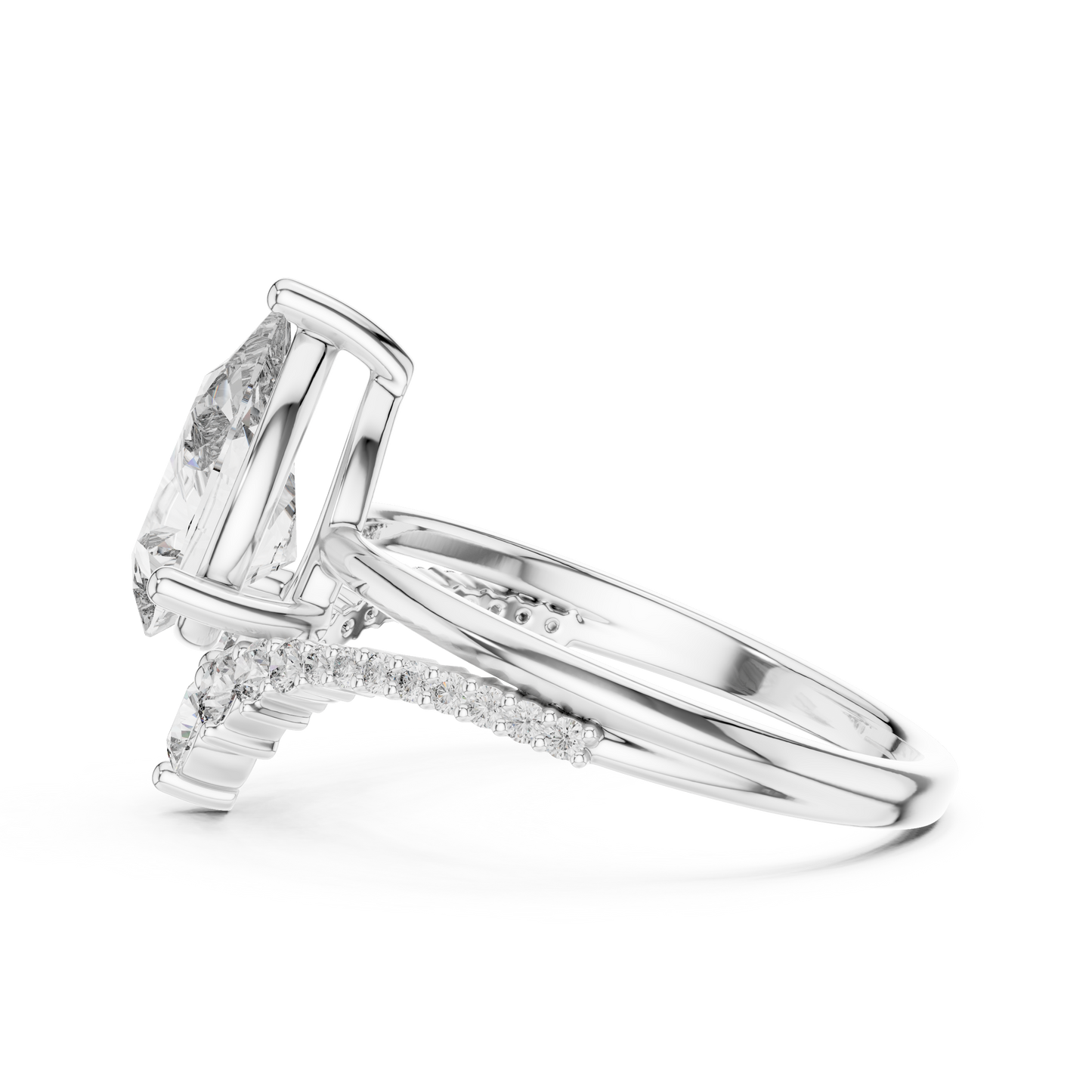Pear Cut Lab Grown Diamond Chevron V Engagement Ring