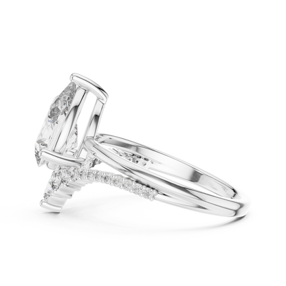 Pear Cut Lab Grown Diamond Chevron V Engagement Ring