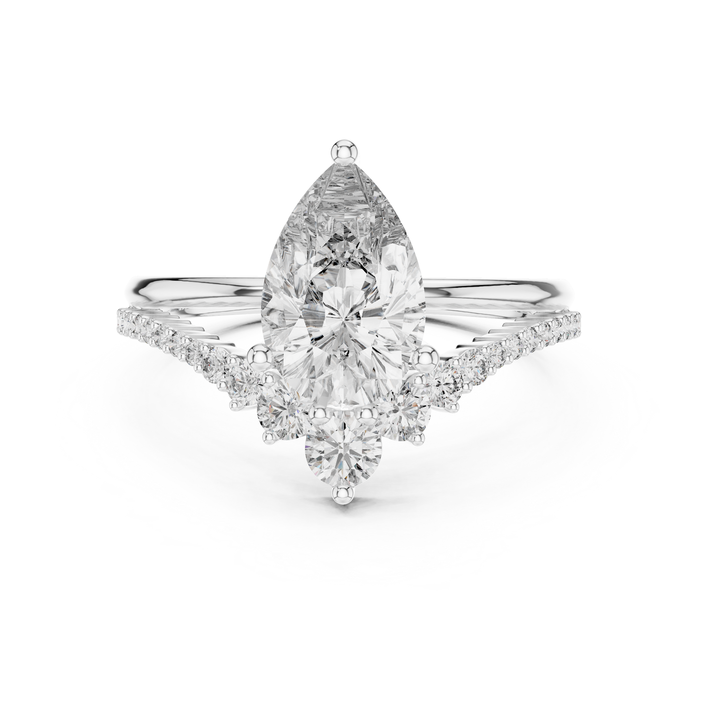 Pear Cut Lab Grown Diamond Chevron V Engagement Ring
