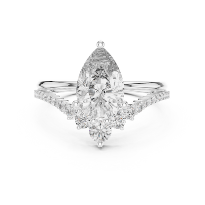 Pear Cut Lab Grown Diamond Chevron V Engagement Ring