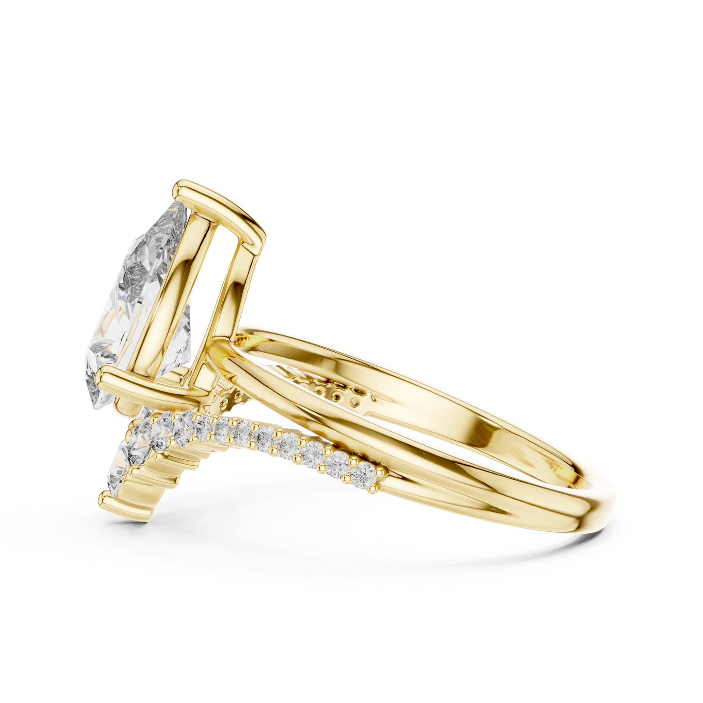 Pear Cut Lab Grown Diamond Chevron V Engagement Ring