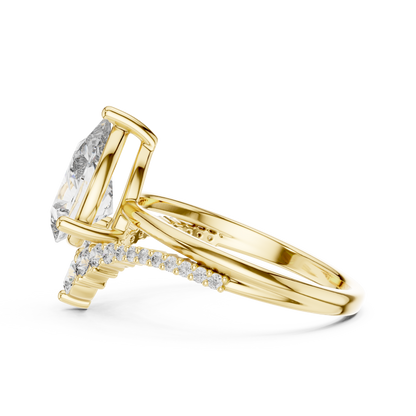 Pear Cut Lab Grown Diamond Chevron V Engagement Ring