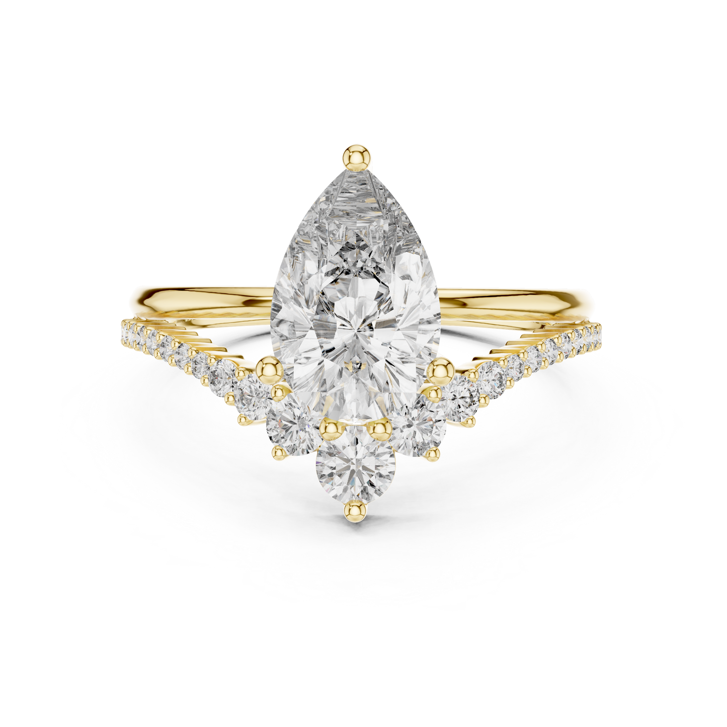 Pear Cut Lab Grown Diamond Chevron V Engagement Ring