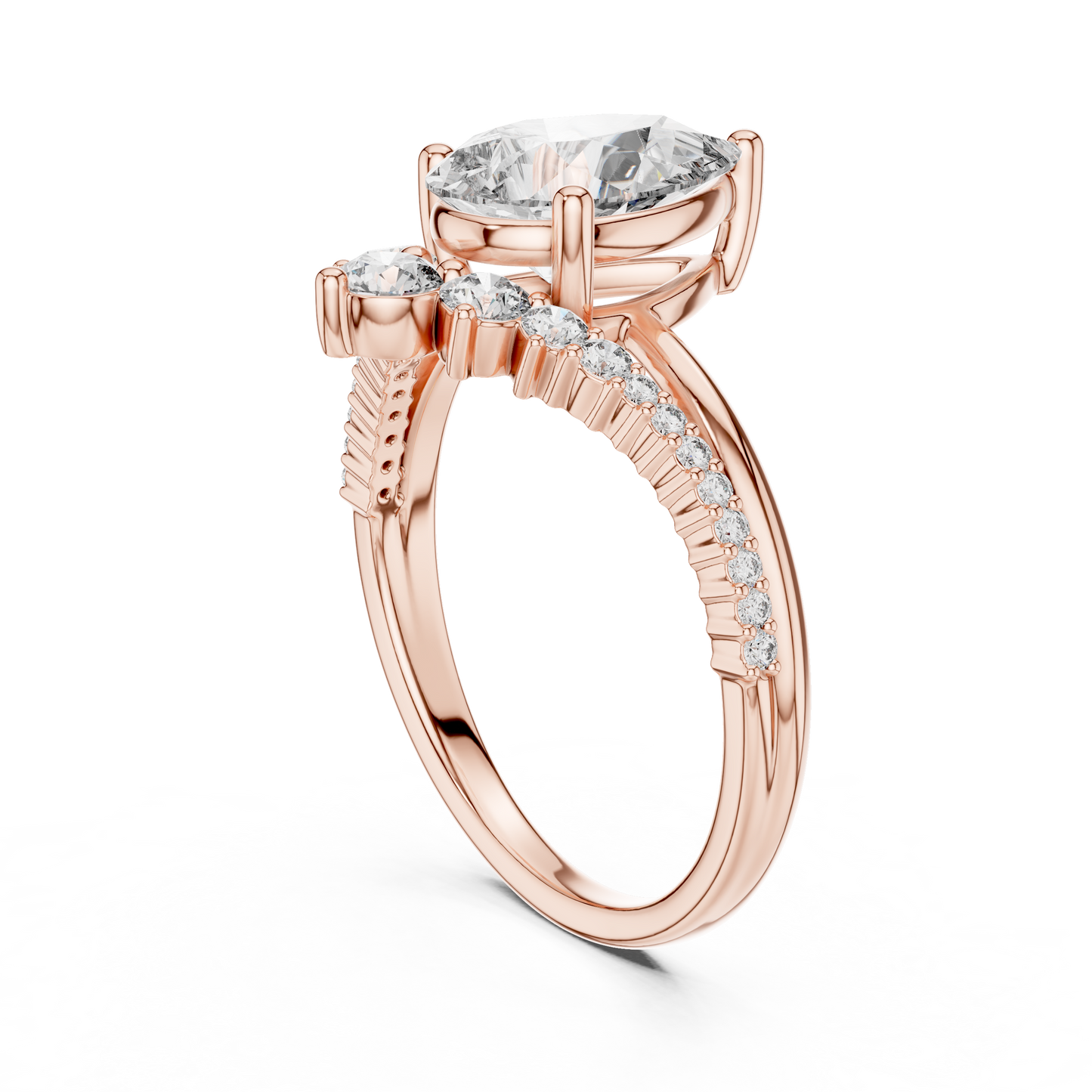 Pear Cut Lab Grown Diamond Chevron V Engagement Ring
