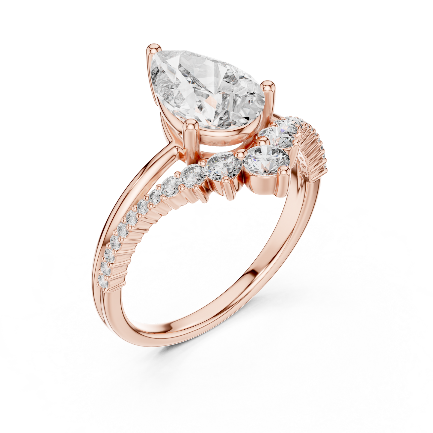 Pear Cut Lab Grown Diamond Chevron V Engagement Ring