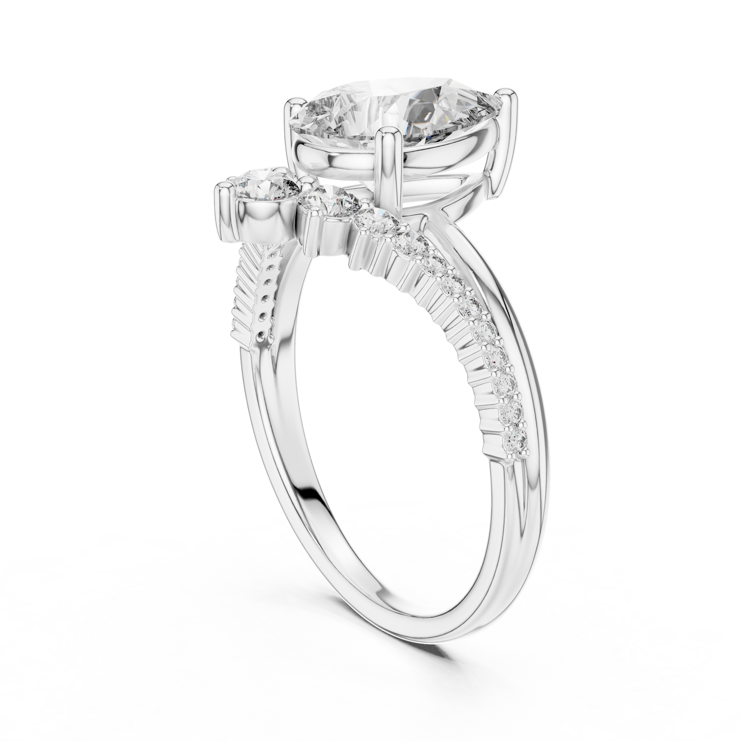 Pear Cut Lab Grown Diamond Chevron V Engagement Ring