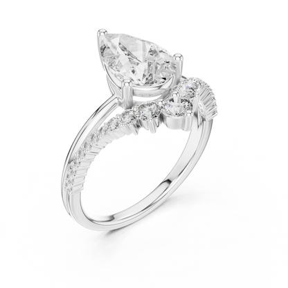 Pear Cut Lab Grown Diamond Chevron V Engagement Ring